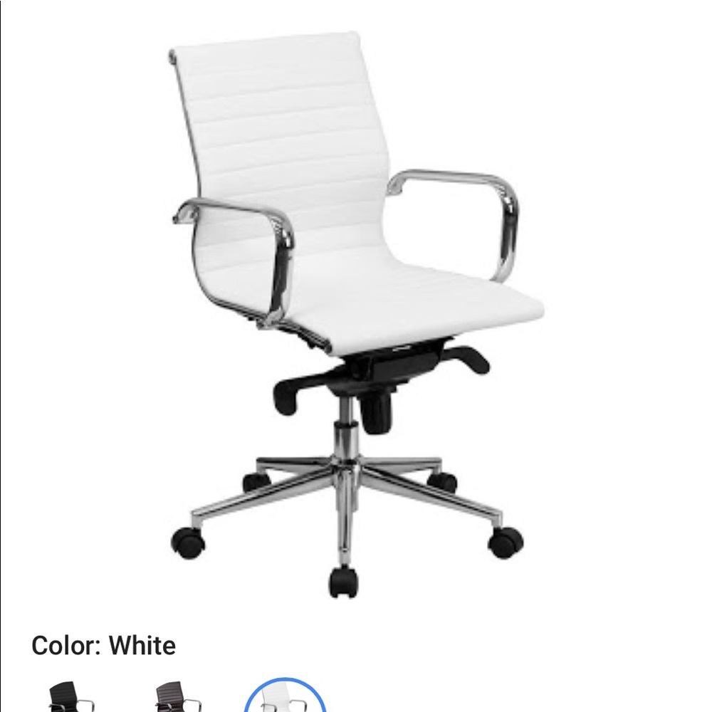 Sleek White Ribbed Leather Adjustable Office Chair